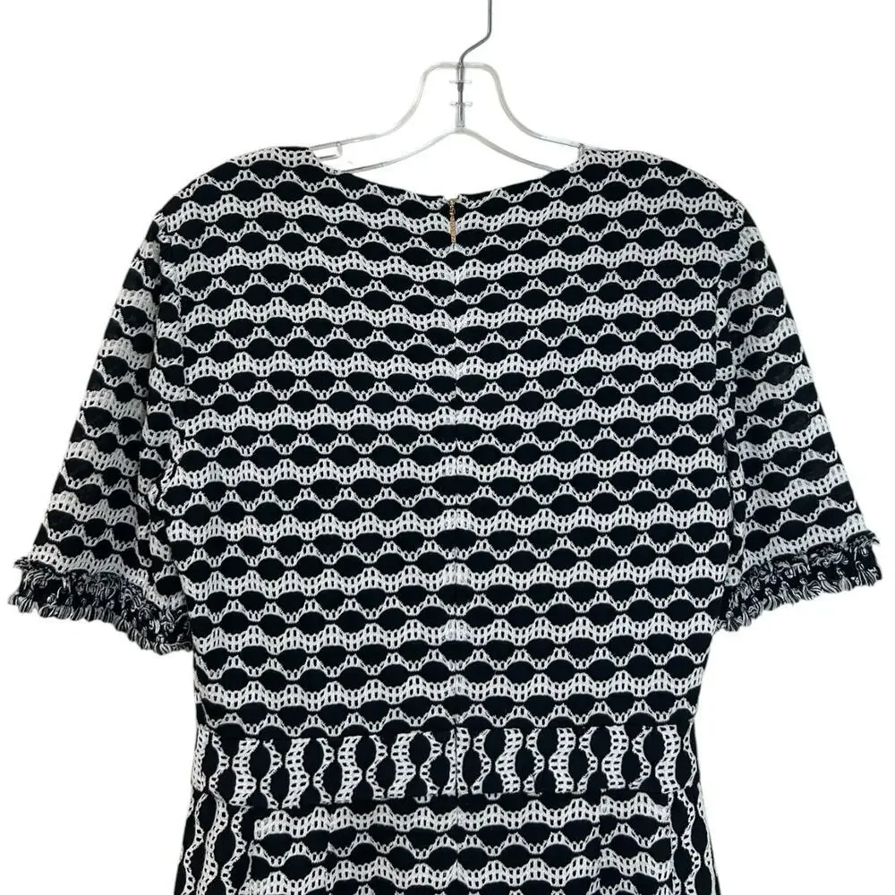 Tory Burch Paulina' Knit Dress, Kate Middleton A-Line Fringe Black/White Medium